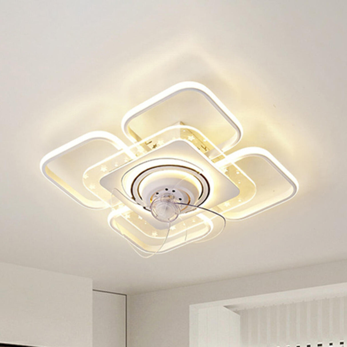 Simple Geometric Flush Mount Modern Ceiling Fan Light Image - 11