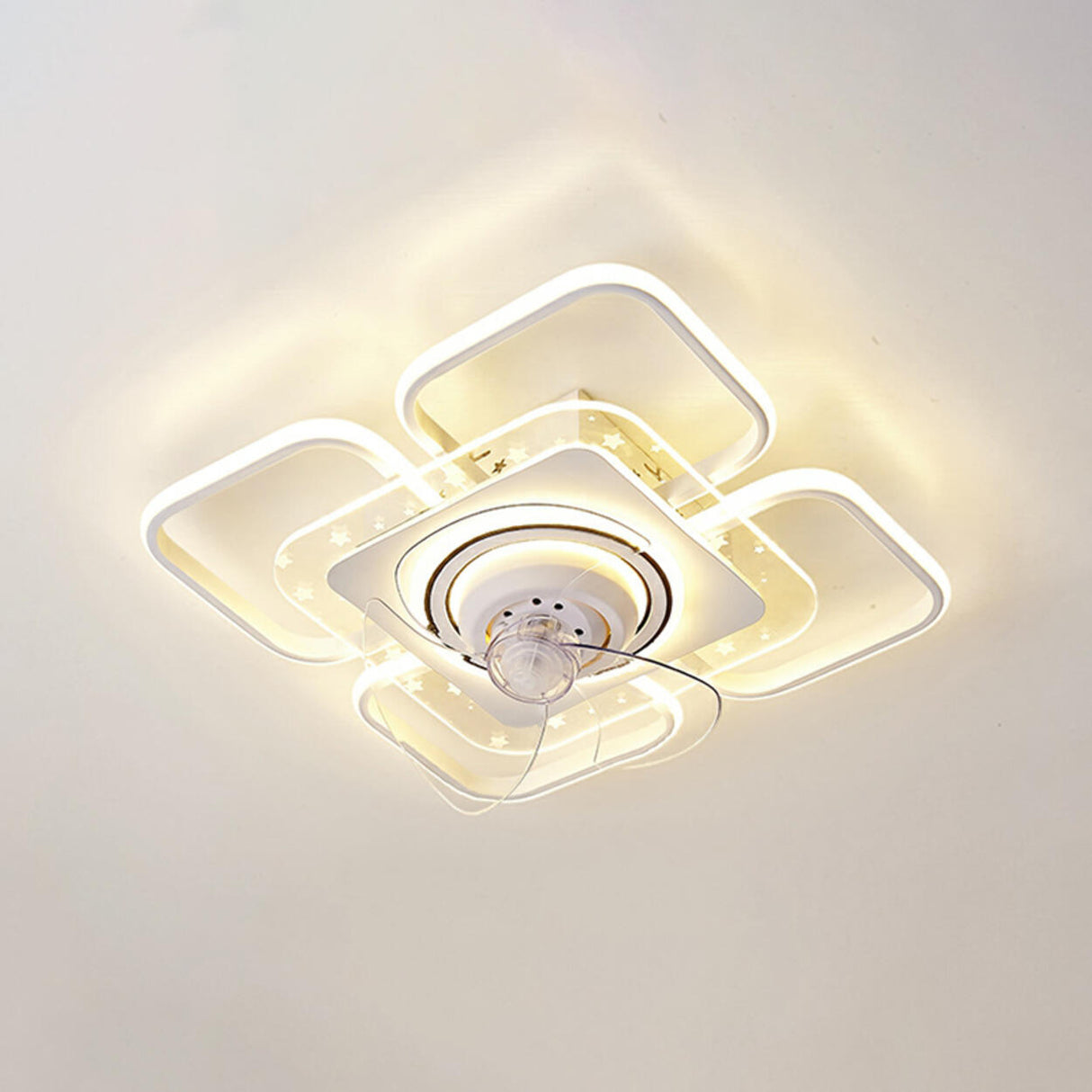 Simple Geometric Flush Mount Modern Ceiling Fan Light Image - 19