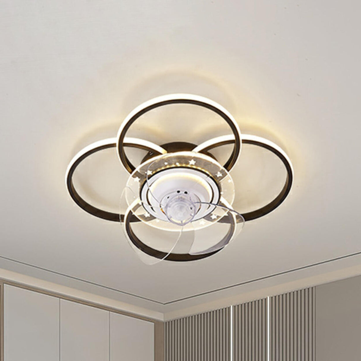 Simple Geometric Flush Mount Modern Ceiling Fan Light Image - 2