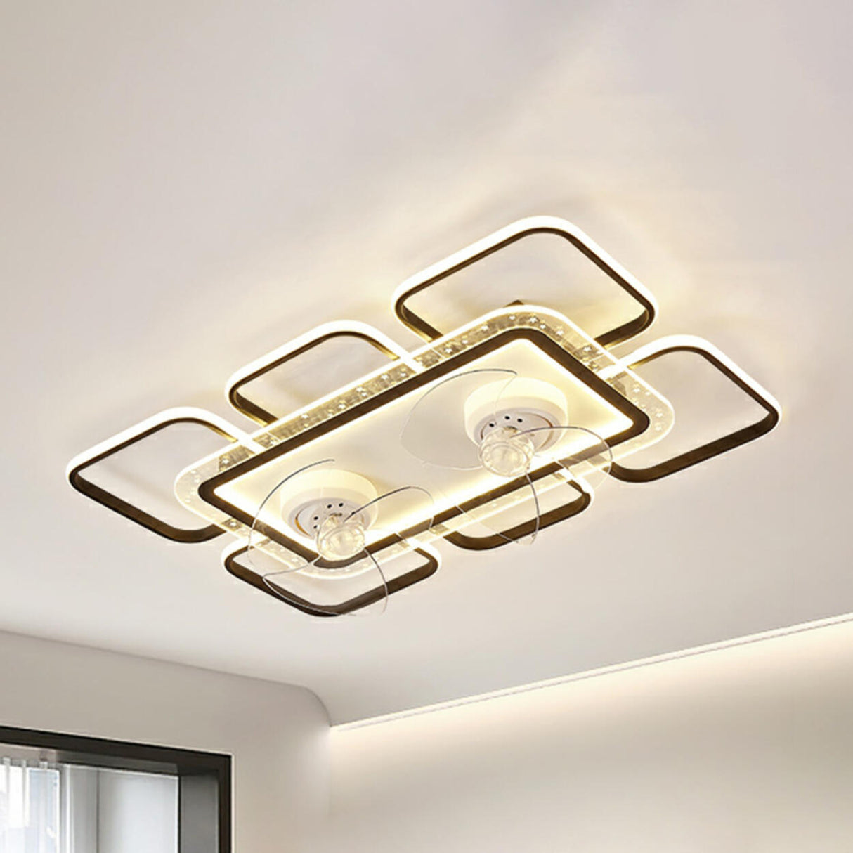 Simple Geometric Flush Mount Modern Ceiling Fan Light Image - 6