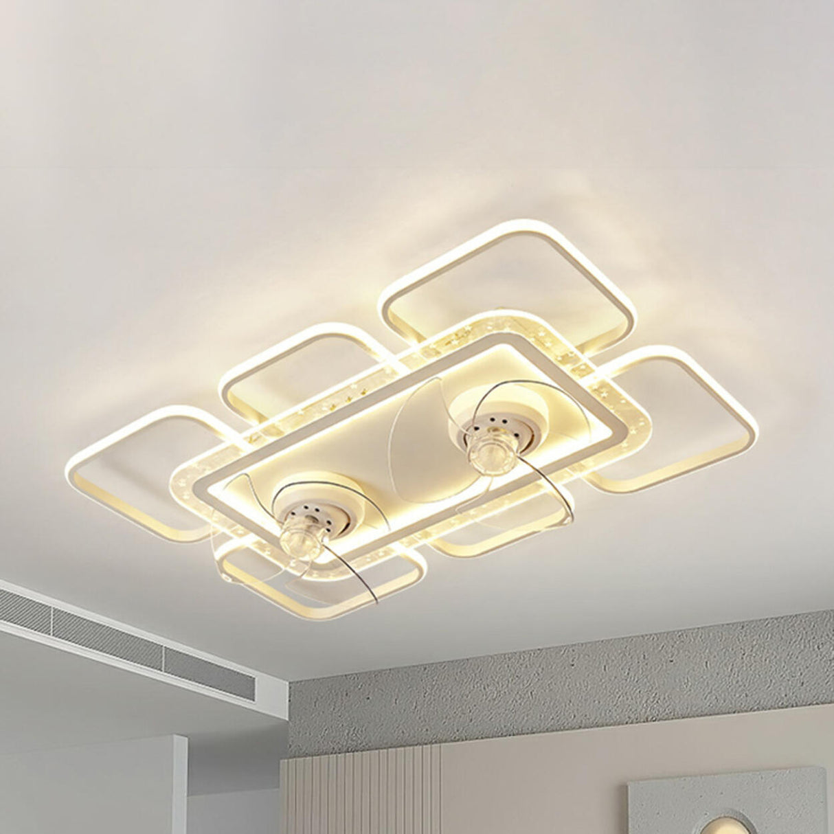 Simple Geometric Flush Mount Modern Ceiling Fan Light Image - 7