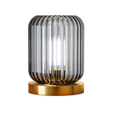 Simple Geometric Glass Brass Base Night Table Lamp Image - 10