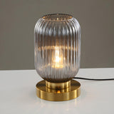 Simple Geometric Glass Brass Base Night Table Lamp Image - 11