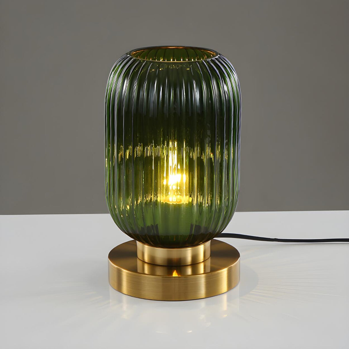 Simple Geometric Glass Brass Base Night Table Lamp Image - 13