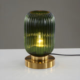 Simple Geometric Glass Brass Base Night Table Lamp Image - 13