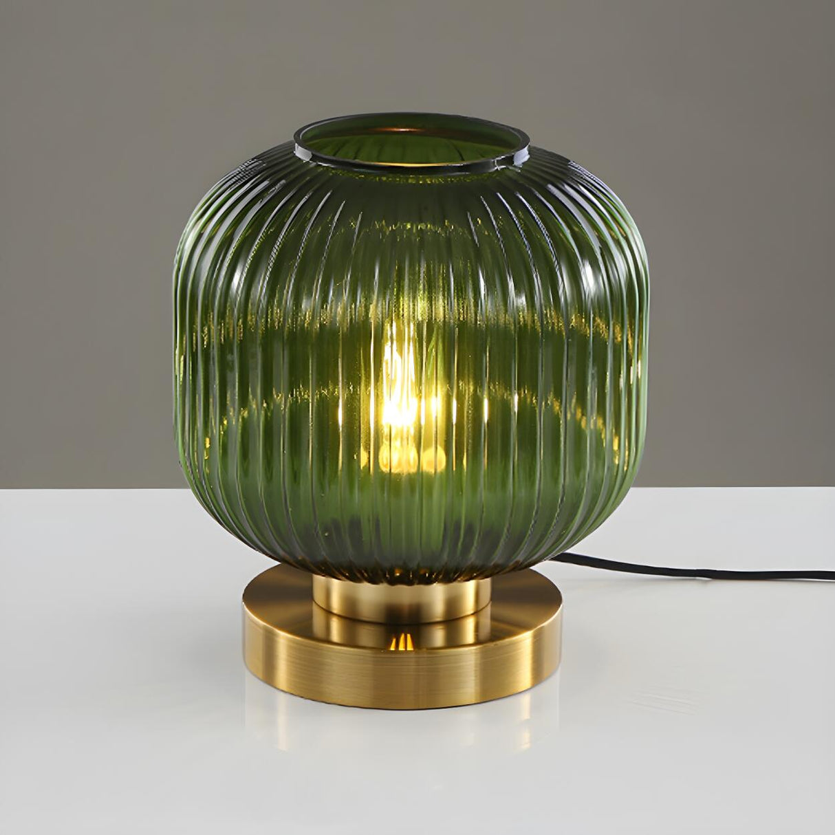 Simple Geometric Glass Brass Base Night Table Lamp Image - 14