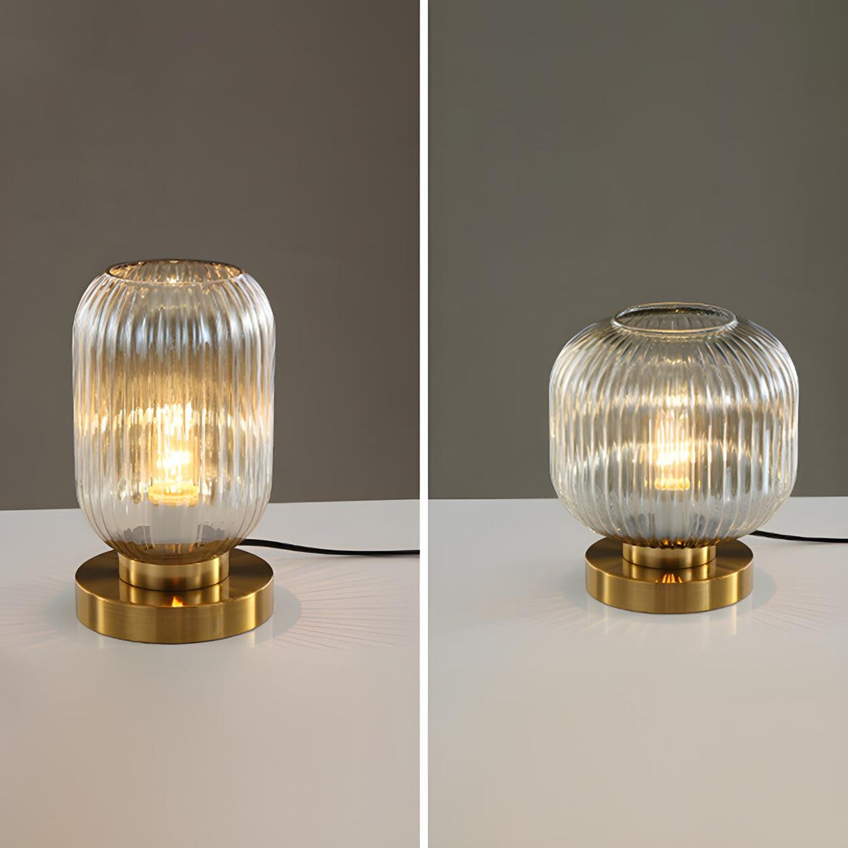 Simple Geometric Glass Brass Base Night Table Lamp Image - 18