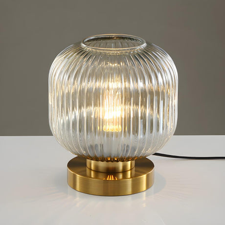 Simple Geometric Glass Brass Base Night Table Lamp Image - 2