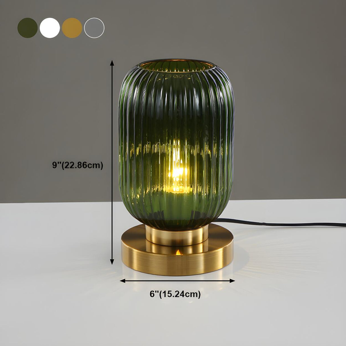 Simple Geometric Glass Brass Base Night Table Lamp 