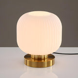 Simple Geometric Glass Brass Base Night Table Lamp Image - 5