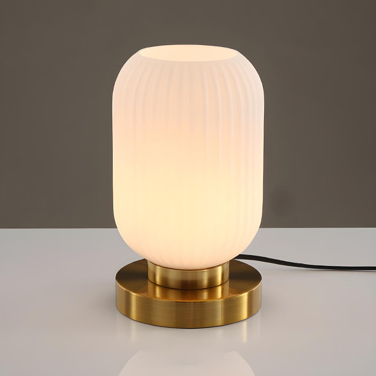 Simple Geometric Glass Brass Base Night Table Lamp Image - 7