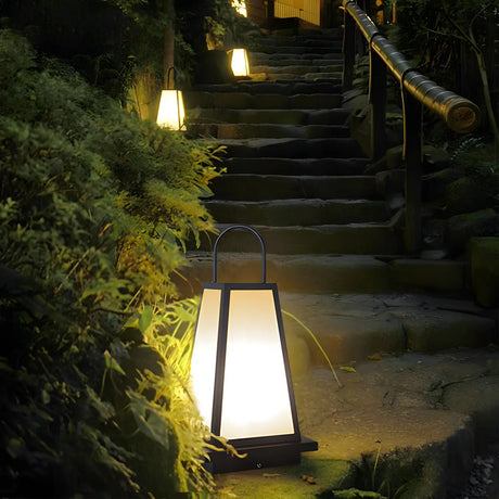 Simple Geometric Lantern Metal LED Outdoor Path Lamp Image - 1