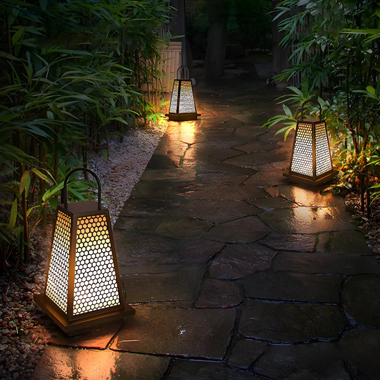 Simple Geometric Lantern Metal LED Outdoor Path Lamp Image - 12