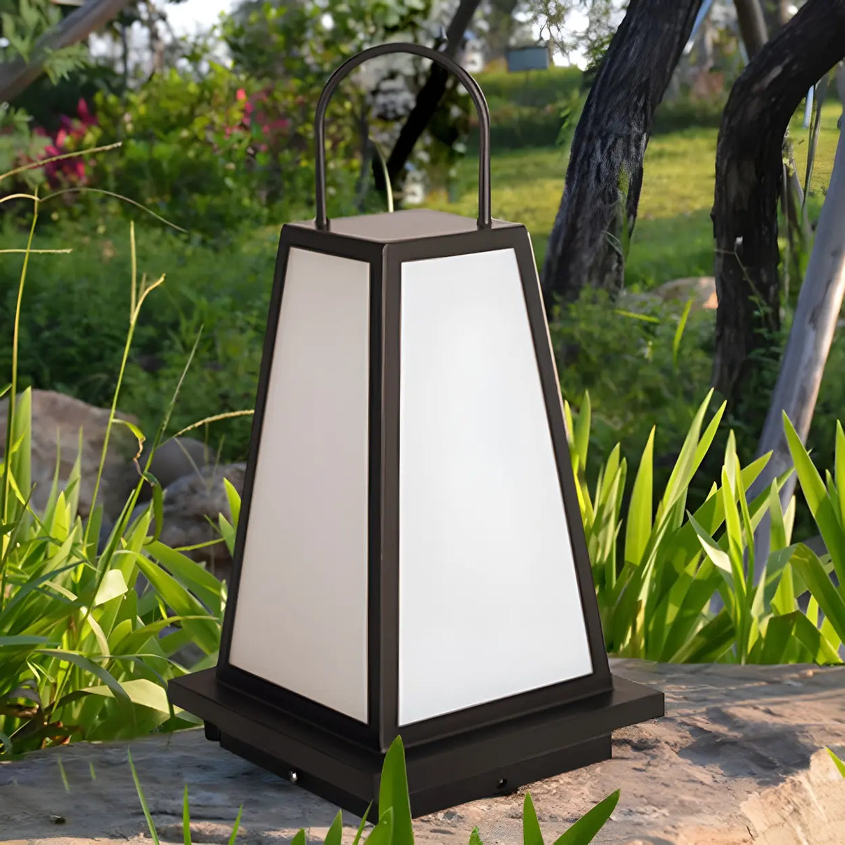 Simple Geometric Lantern Metal LED Outdoor Path Lamp Image - 3