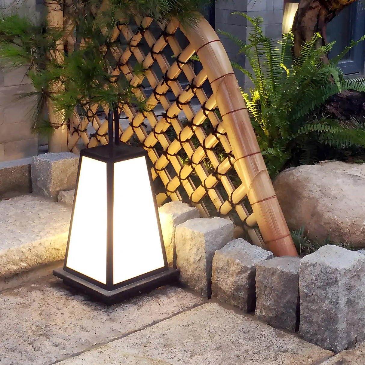 Simple Geometric Lantern Metal LED Outdoor Path Lamp Image - 4