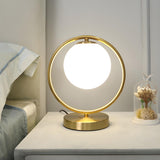 Simple Geometric Metal Frame White Glass Table Lamp Image - 1