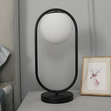 Simple Geometric Metal Frame White Glass Table Lamp Image - 16