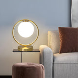 Simple Geometric Metal Frame White Glass Table Lamp Image - 19