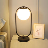 Simple Geometric Metal Frame White Glass Table Lamp Image - 5