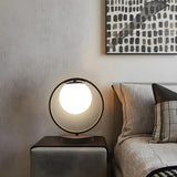 Simple Geometric Metal Frame White Glass Table Lamp Image - 6