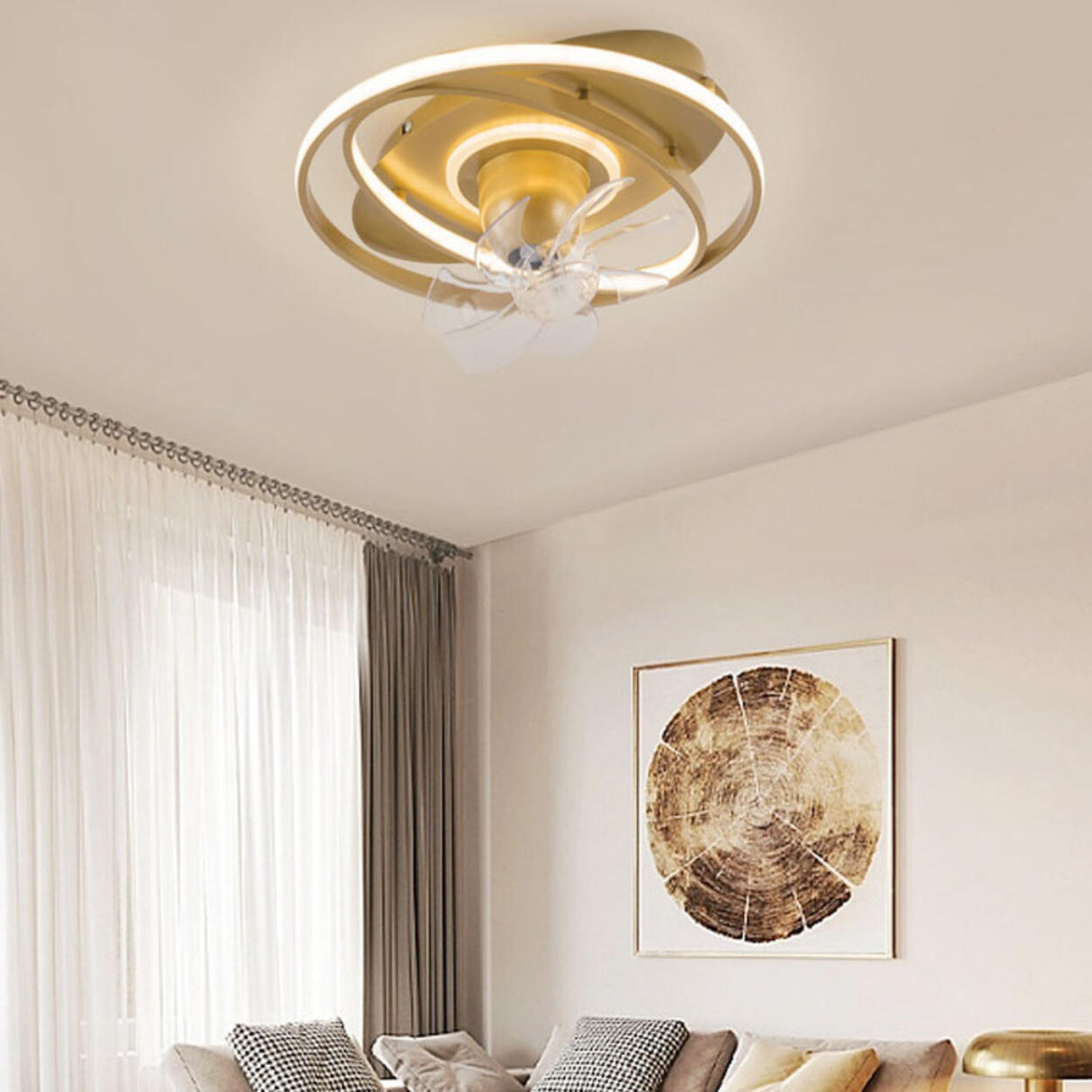 Simple Geometric Rings 7 Blade Ceiling Fan with Light Image - 1