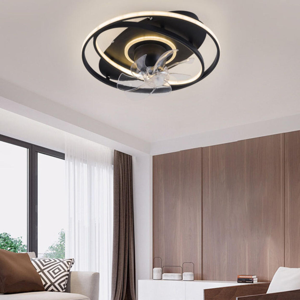 Simple Geometric Rings 7 Blade Ceiling Fan with Light Image - 19