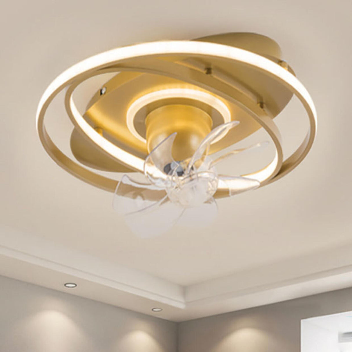 Simple Geometric Rings 7 Blade Ceiling Fan with Light Image - 20