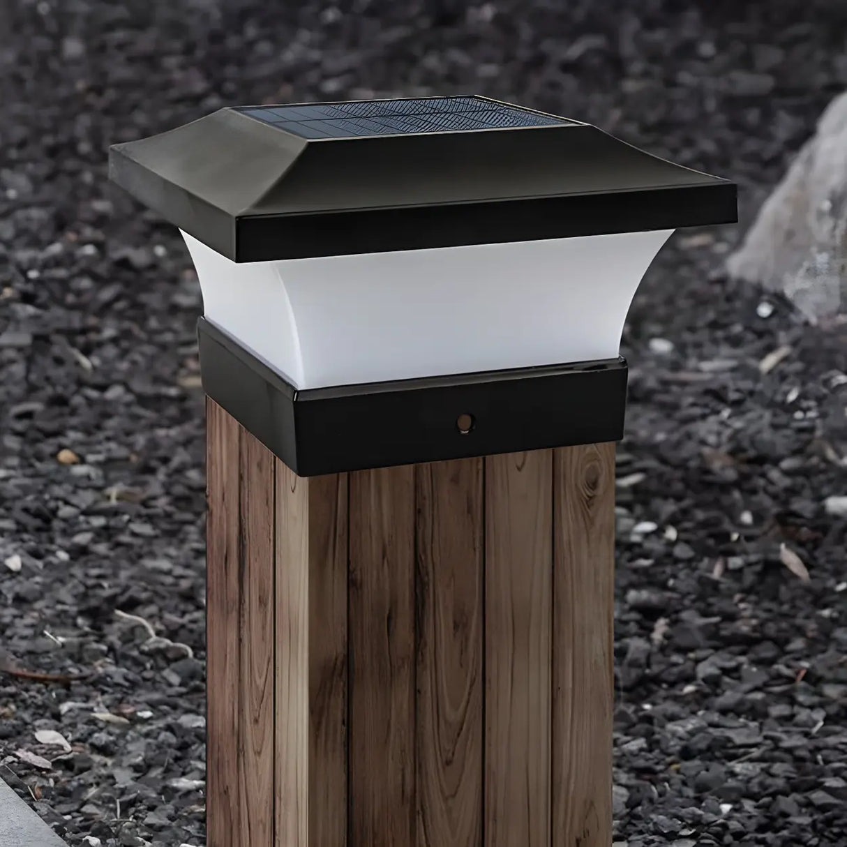 Simple Geometric Solar Outdoor Black LED Pillar Light Image - 10