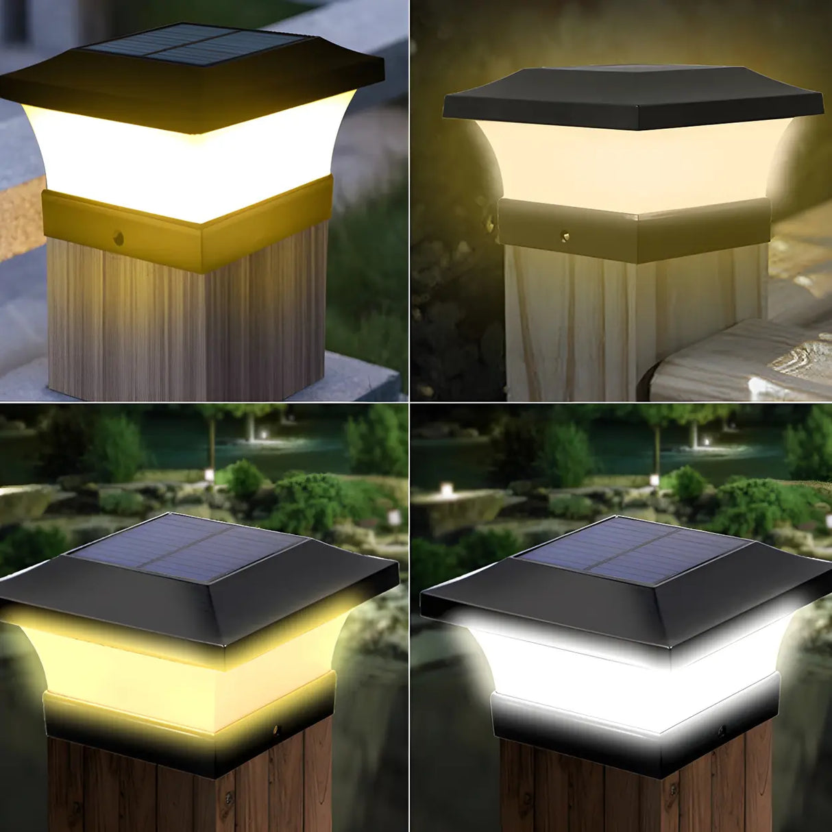 Simple Geometric Solar Outdoor Black LED Pillar Light Image - 11