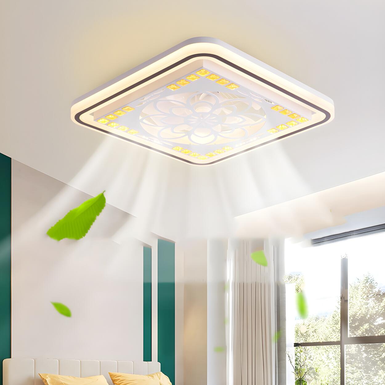 Simple Geometric Square Bladeless Ceiling Fan Light Image - 1