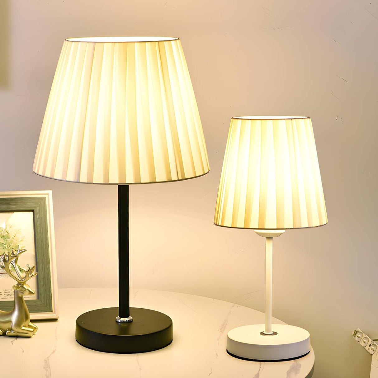 Simple Geometric White Barrel Shade Standard Table Lamp Image - 1