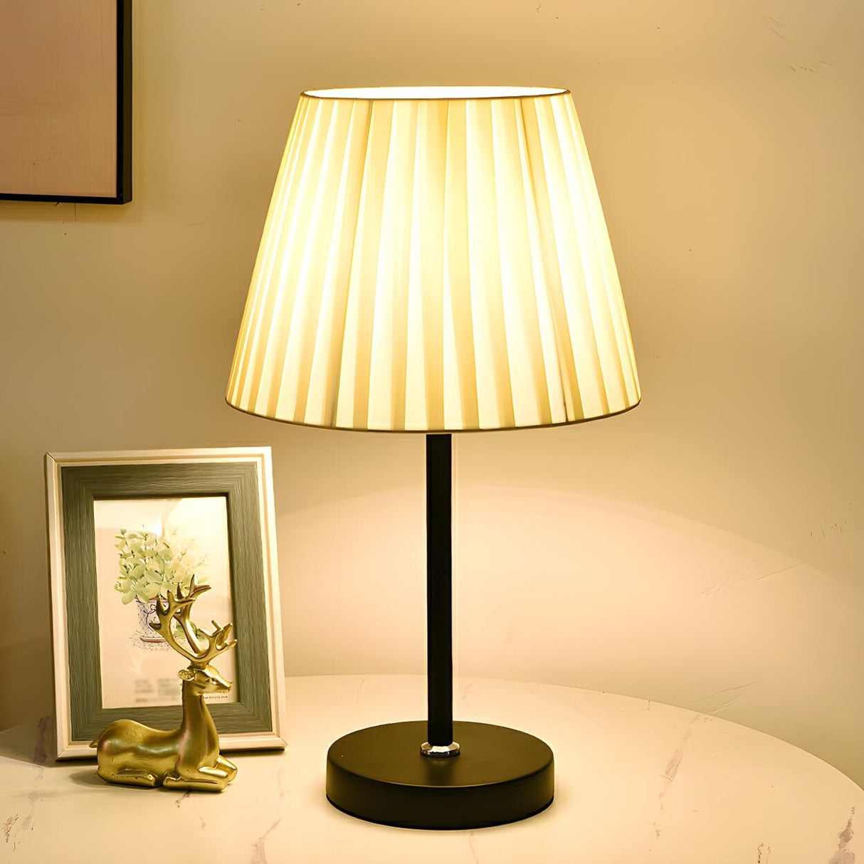 Simple Geometric White Barrel Shade Standard Table Lamp Image - 3