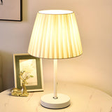 Simple Geometric White Barrel Shade Standard Table Lamp Image - 5