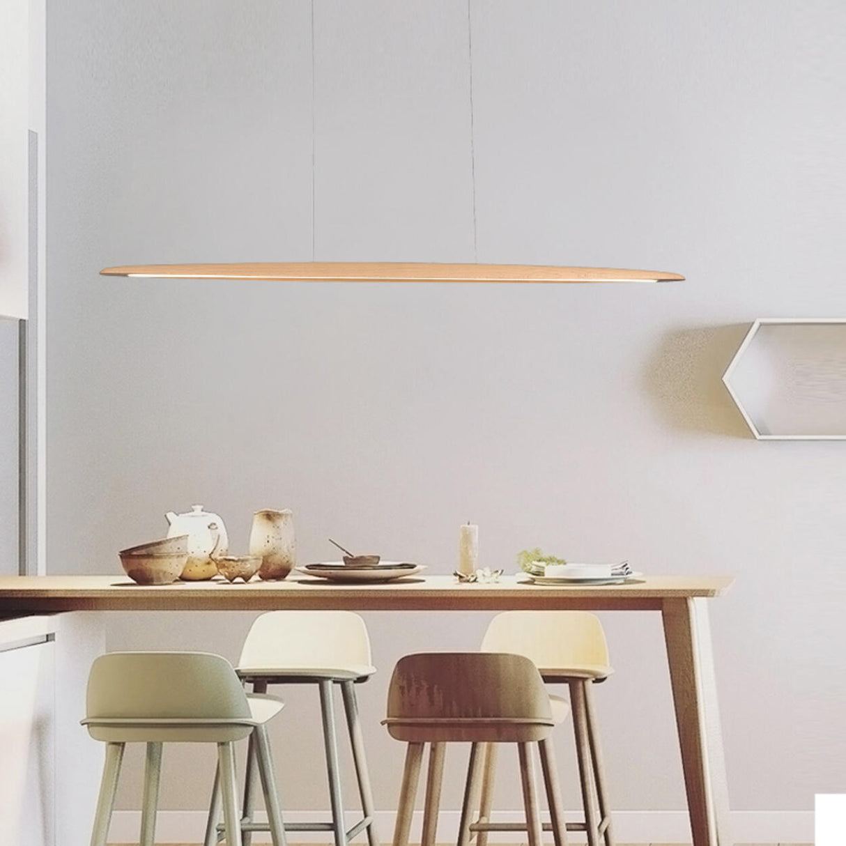 Simple Geometric Wooden LED Island Hanging Light Image - 4