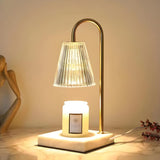 Simple Glass Barrel Shade Stone Base Candle Table Lamp Image - 1