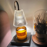 Simple Glass Barrel Shade Stone Base Candle Table Lamp Image - 11