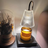 Simple Glass Barrel Shade Stone Base Candle Table Lamp Image - 19