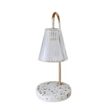 Simple Glass Barrel Shade Stone Base Candle Table Lamp Image - 9