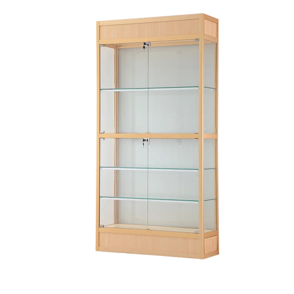 Simple Glass Freestanding Metal Display Cabinet Gold Image - 2