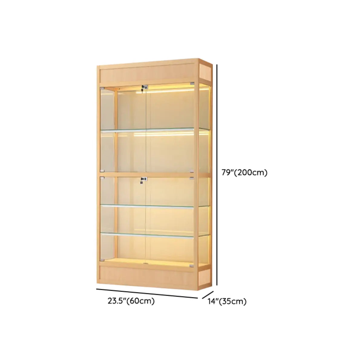 Simple Glass Freestanding Metal Display Cabinet Gold 