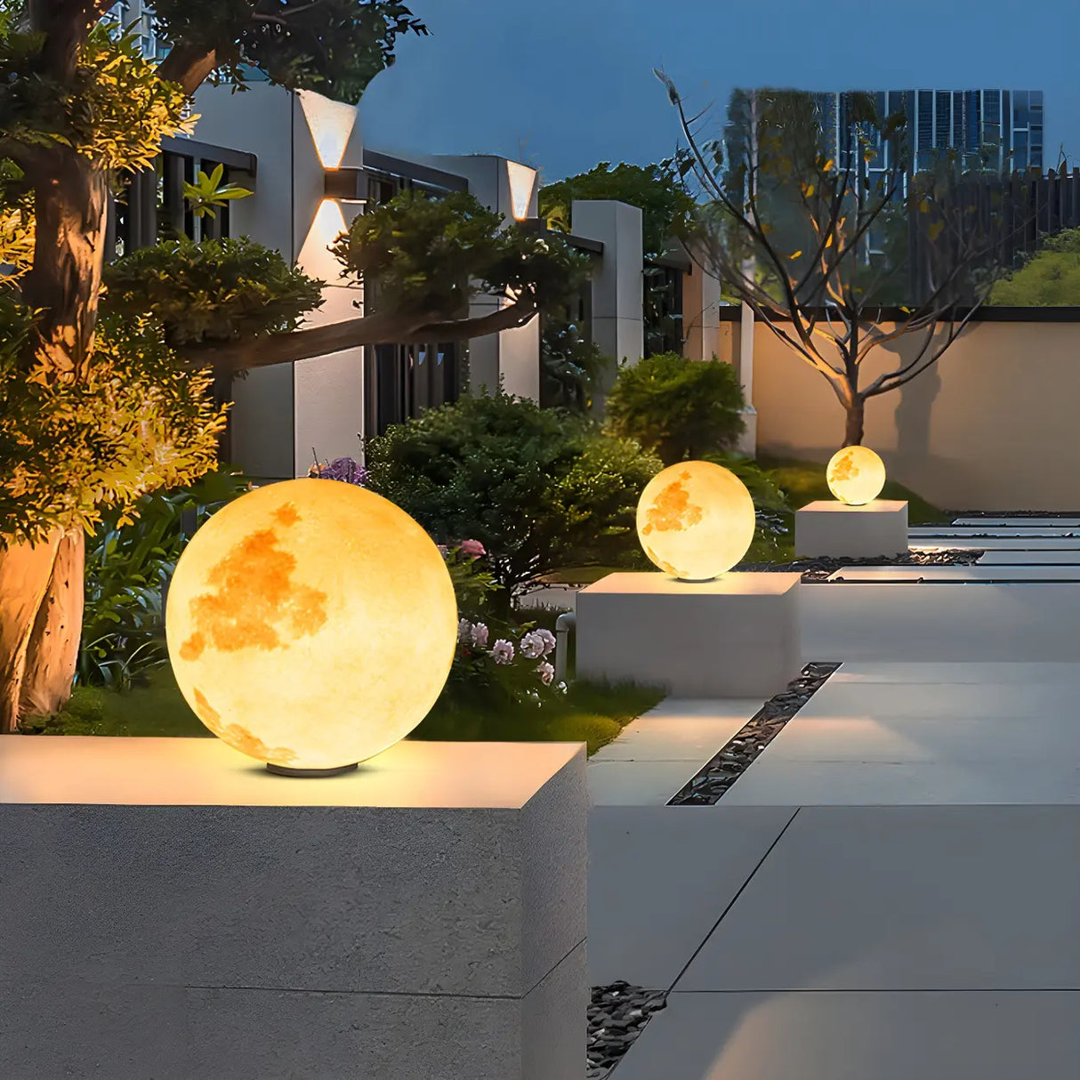 Simple Glass Globe Outdoor Warm Glow Pillar Table Lamp Image - 2