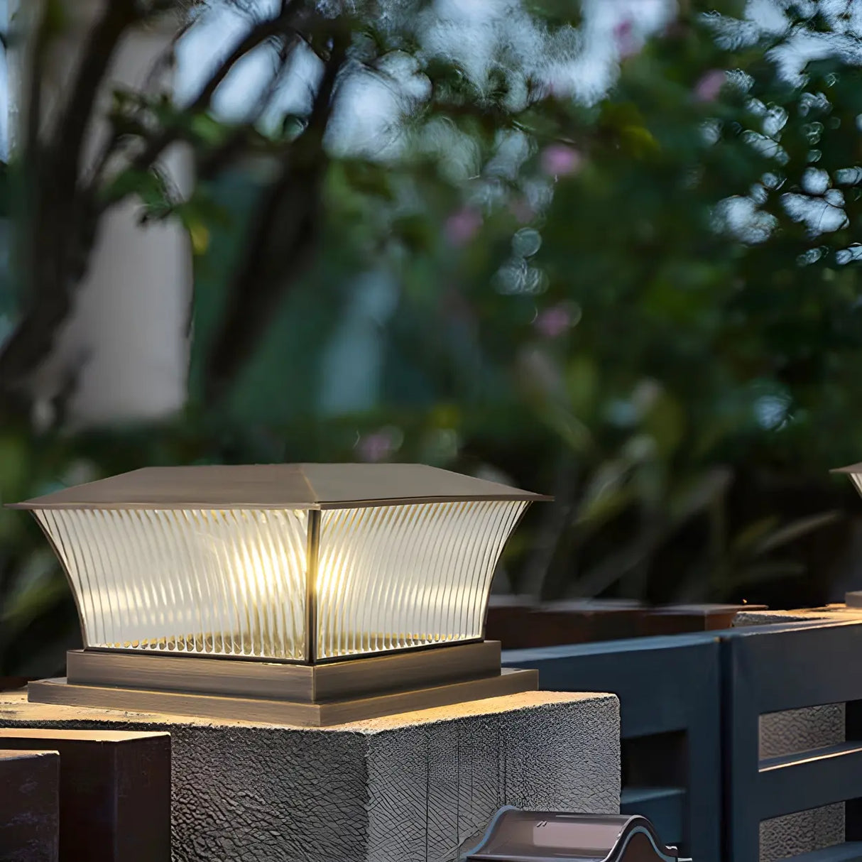 Simple Glass Square Outdoor Post Light Table Lamp Image - 9