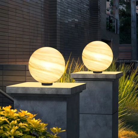 Simple Globe Glass Outdoor Table Lamp Beige 2 Bulbs Image - 1