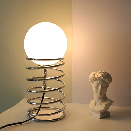 Simple Globe Shade Silver Spiral Metal Decor Table Lamp Image - 1