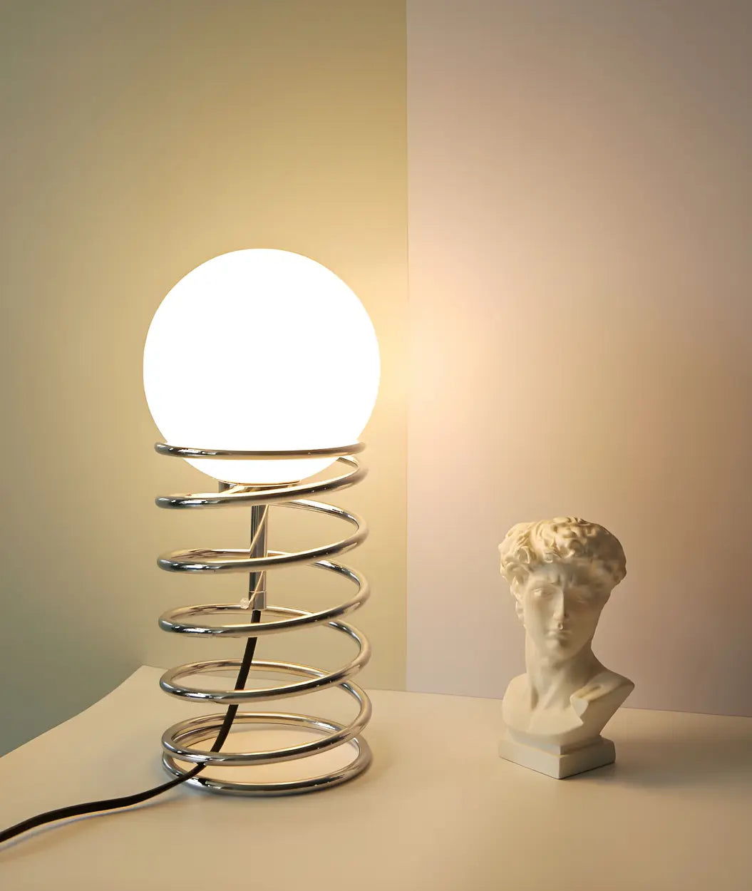 Simple Globe Shade Silver Spiral Metal Decor Table Lamp Image - 10