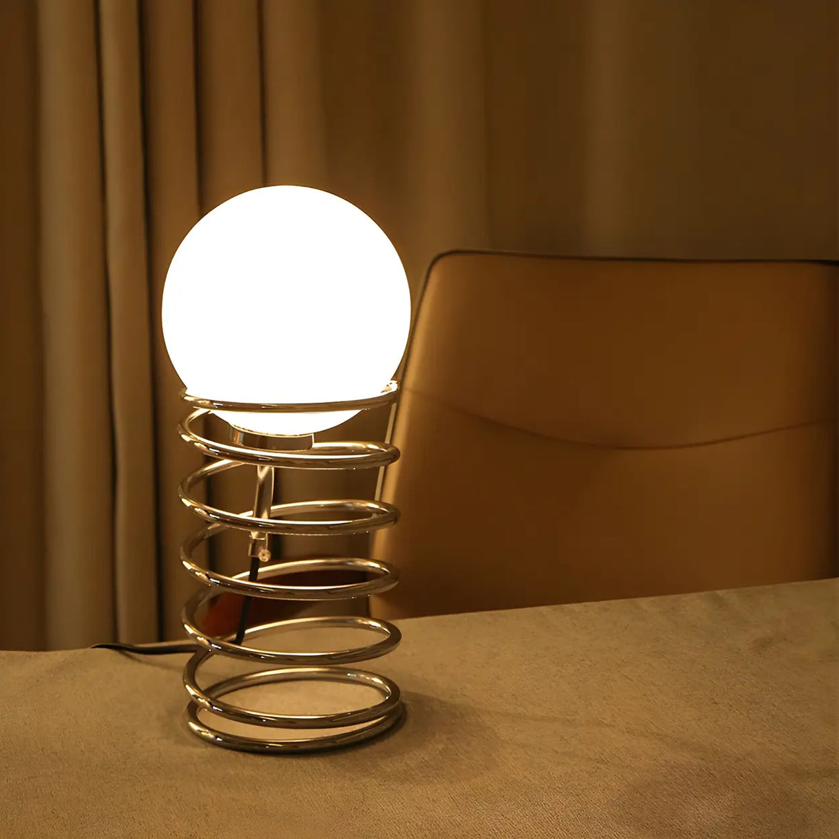 Simple Globe Shade Silver Spiral Metal Decor Table Lamp Image - 3