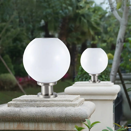 Simple Globe Stainless Steel Outdoor Post Table Lamp Image - 1