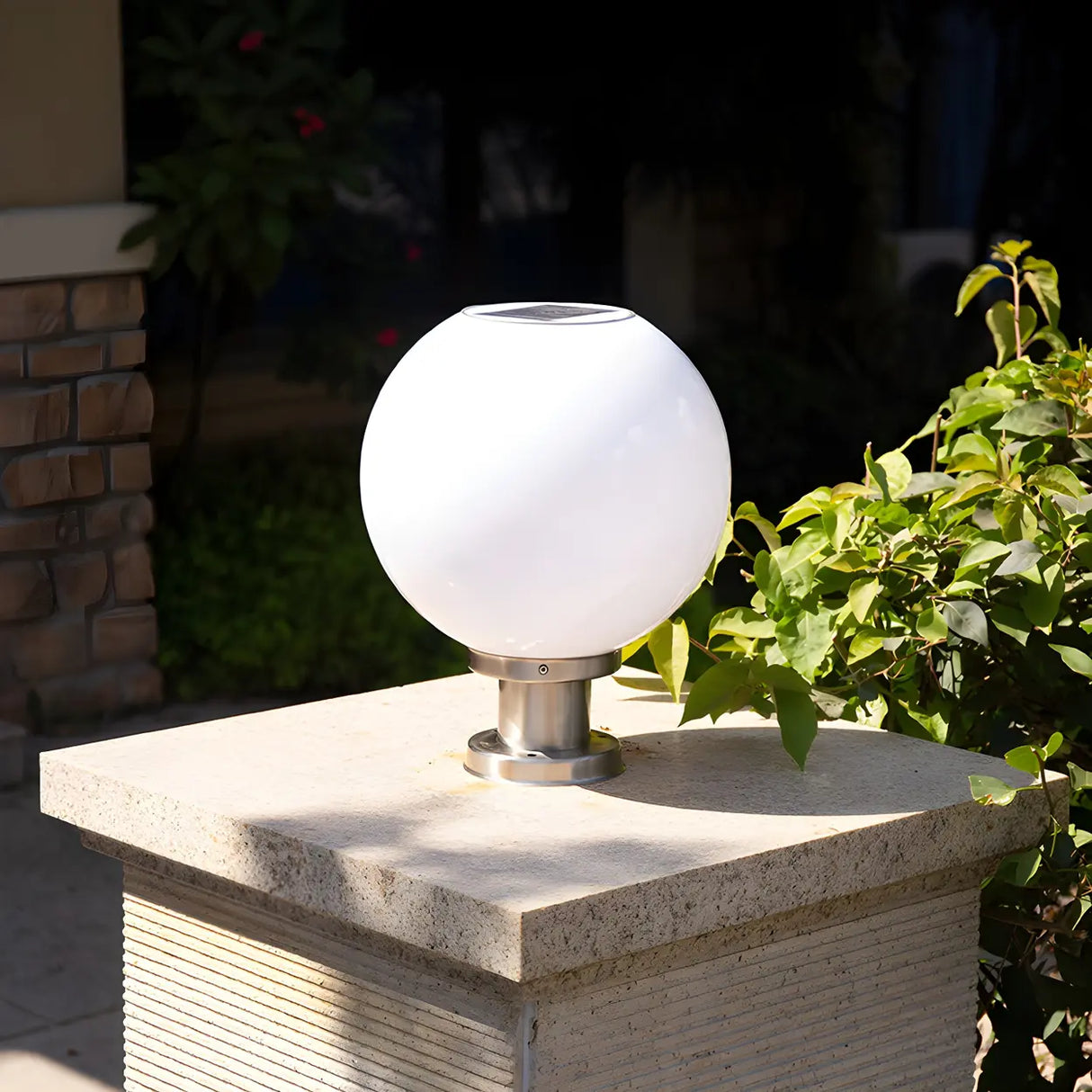 Simple Globe Stainless Steel Outdoor Post Table Lamp Image - 3