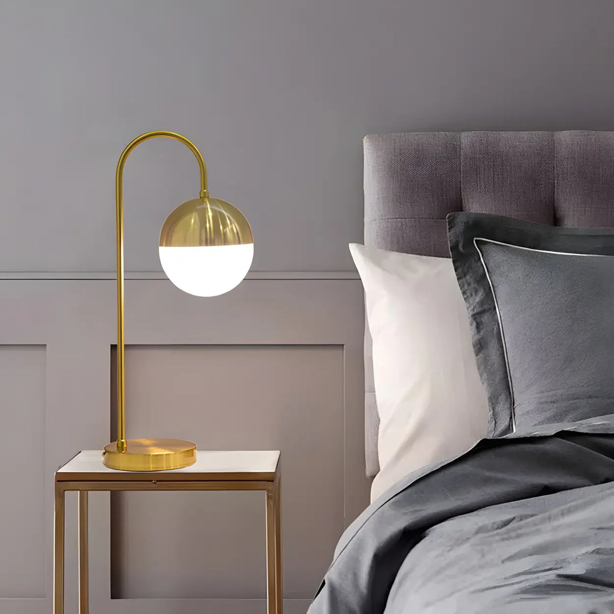 Simple Gold Gooseneck White Glass Shade Table Lamp Image - 1