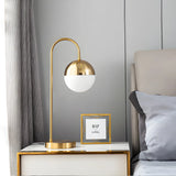 Simple Gold Gooseneck White Glass Shade Table Lamp Image - 13